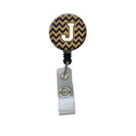 CAROLINES TREASURES Letter J Chevron Navy Blue and Gold Retractable Badge Reel CJ1057-JBR